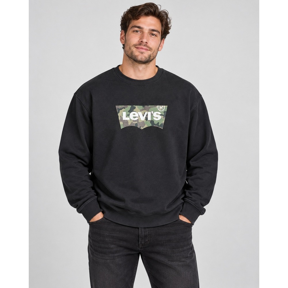 Levis Black Camo Logo Crewneck Sweatshirt Mens XXL Standard Fit